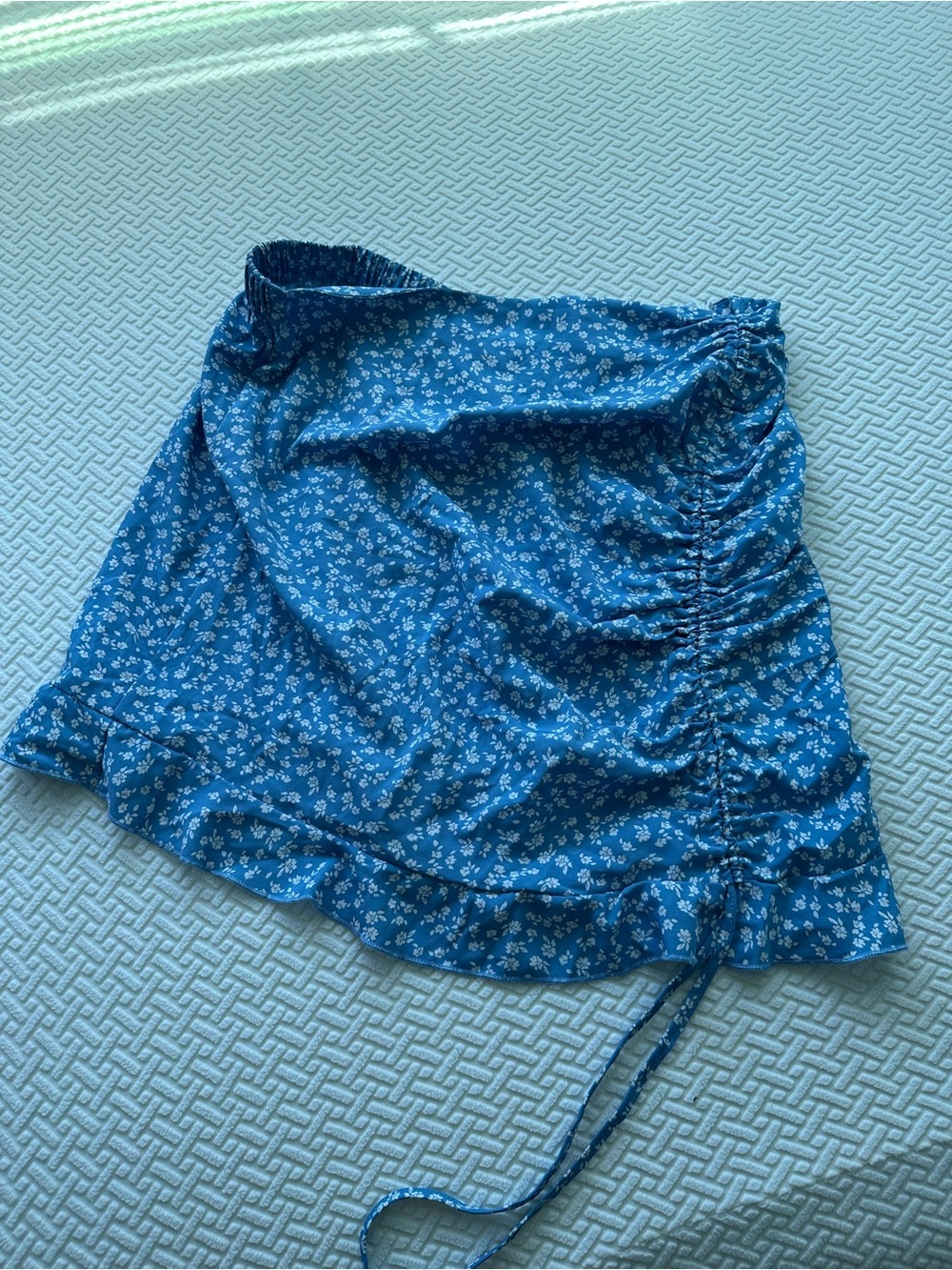SHEIN Blue Floral Elastic-Waist Mini Skirt